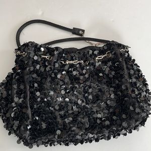 Black sequin purse with chain 26 x 9.5 x .5